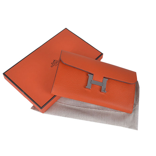 Hermes H 6023 Flap Wallet Orange Button Silver